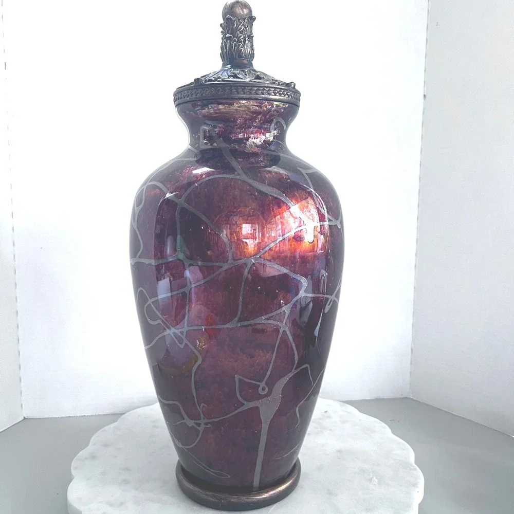 Large Vessel Decor Red Coppery Marbled‎ Grey Matrix Metal Designer Top 18X8